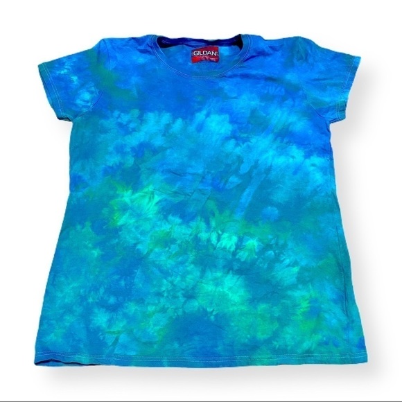 Tie dye tee tshirt ladies fitted Large blue and green underwater galaxy - Picture 1 of 6